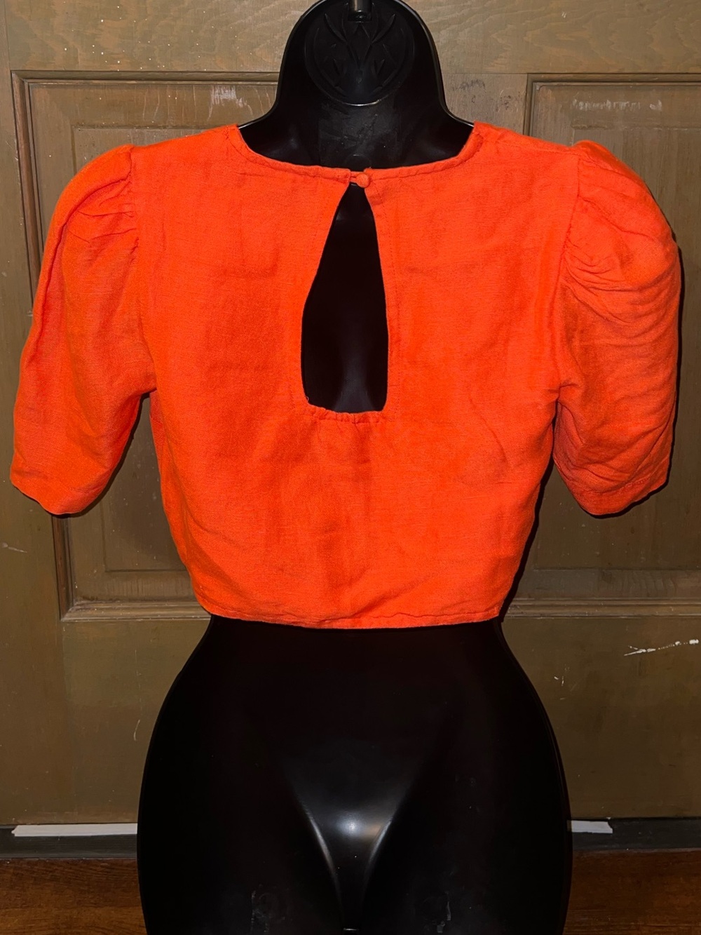 Maeve by Anthropologie Boho Orange Linen Tie Front Button Crop Top Size 00P NWT - Picture 7 of 13